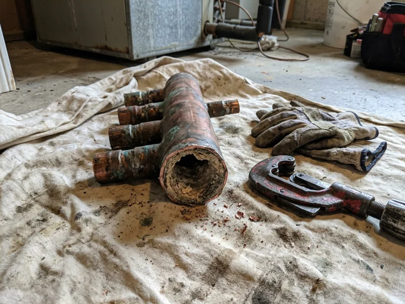 Mineral scale inside a fan coil header from a 2001 McQuay unit